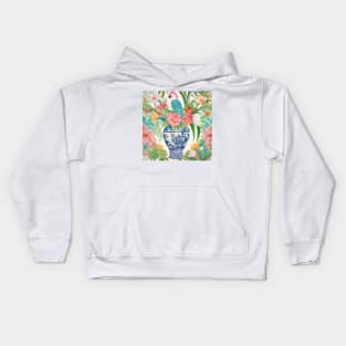 Parrot and chinoiserie jar watercolor painting Kids Hoodie